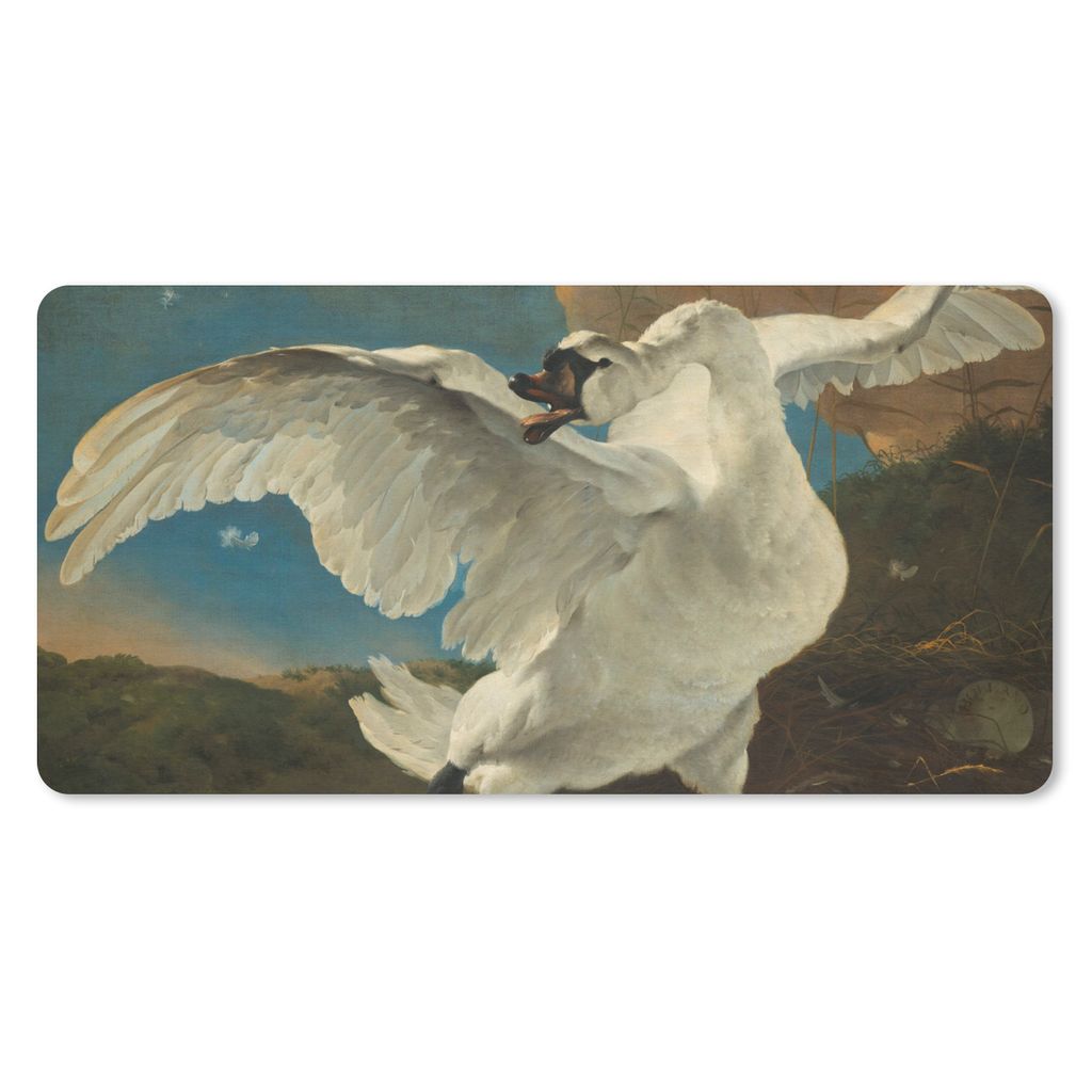 MuchoWow Schreibtischunterlage Der bedrohte Schwan - Gemälde von Jan Asselijn 80x40 cm - XXL Mauspad - Gaming Mauspad