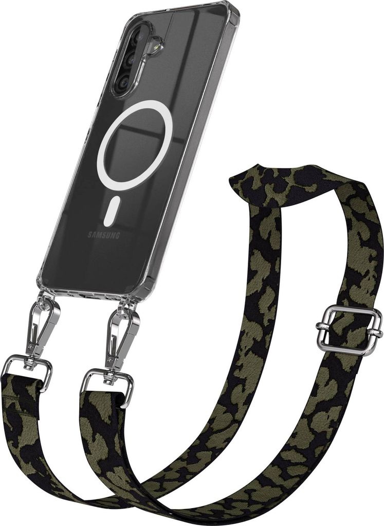 EAZY CASE - Handykette mit MagSafe Hülle für Samsung Galaxy A26, Handyband Camouflage Style, Karabiner Silber, Umhängeband in Grün