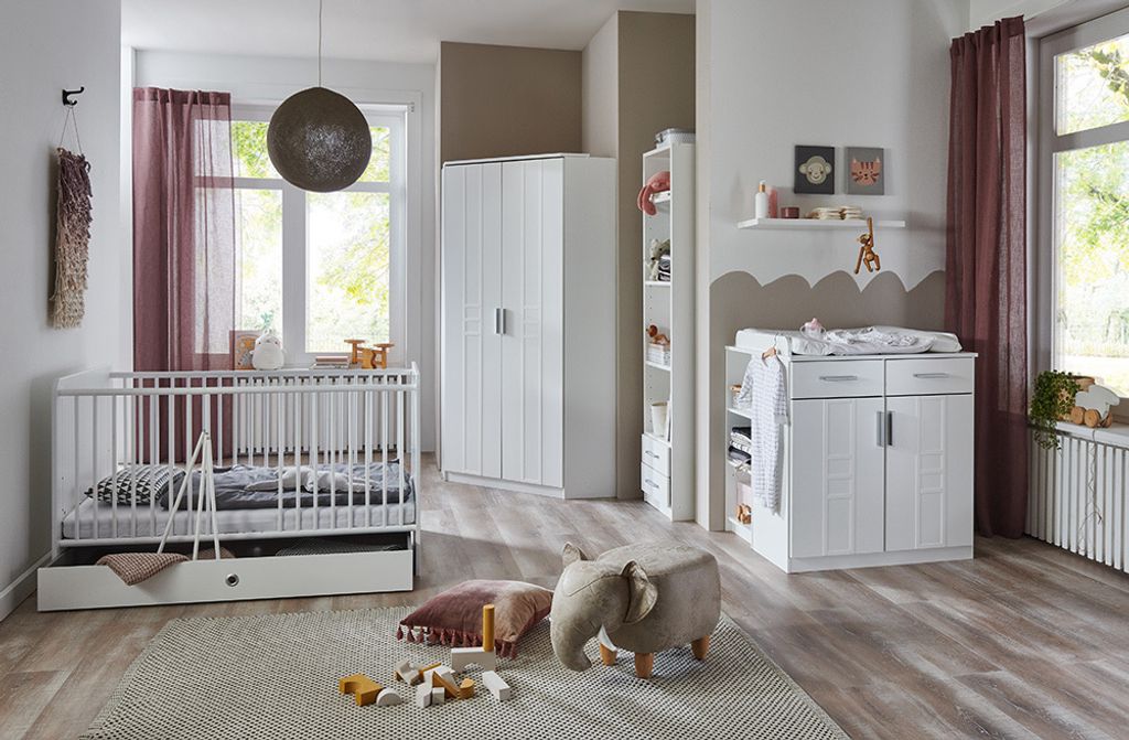Babyzimmer komplett Set BEELEN-43 mit Wickelkommode in weiß