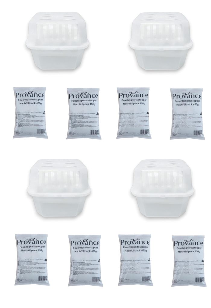 4 Stück Luftentfeuchter Set Boxen mit 8x450g Granulat Raumentfeuchter Trockner