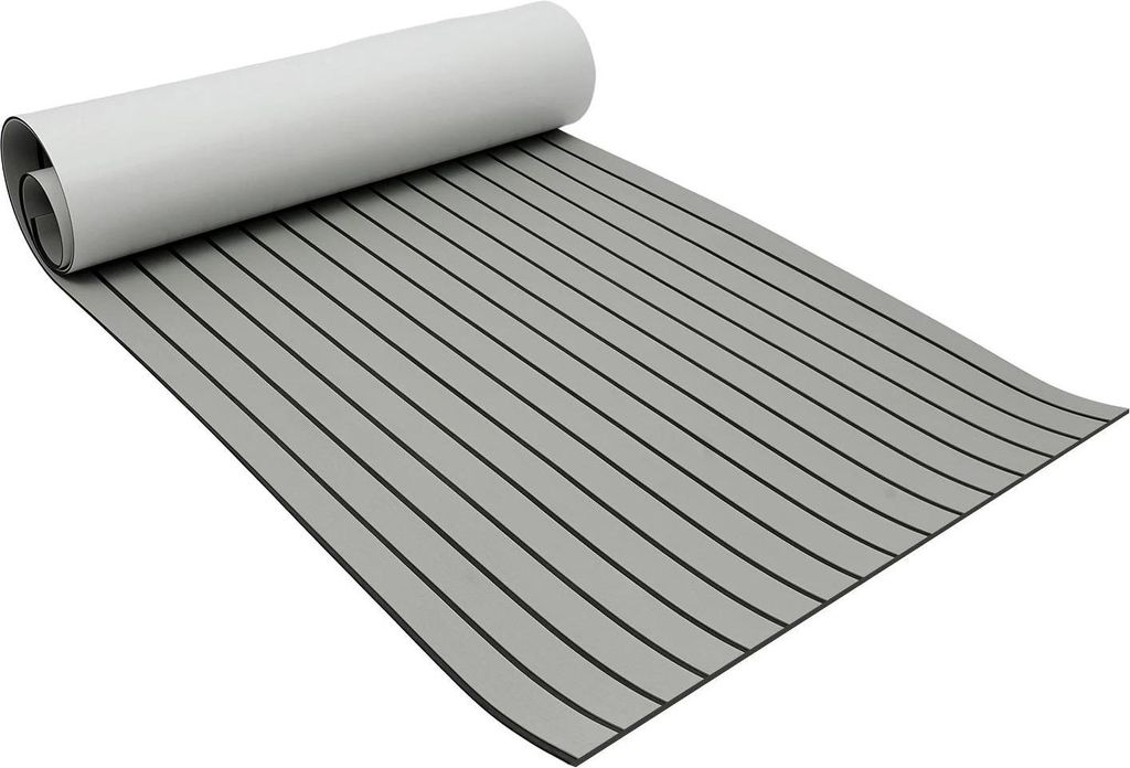 EVA Teak Deckmatte - Bootsdeck Bodenbelag - 240×90 cm - 6 mm Stark - Selbstklebend - Rutschfest - Wasserdicht - Zuschneidbar - Grau