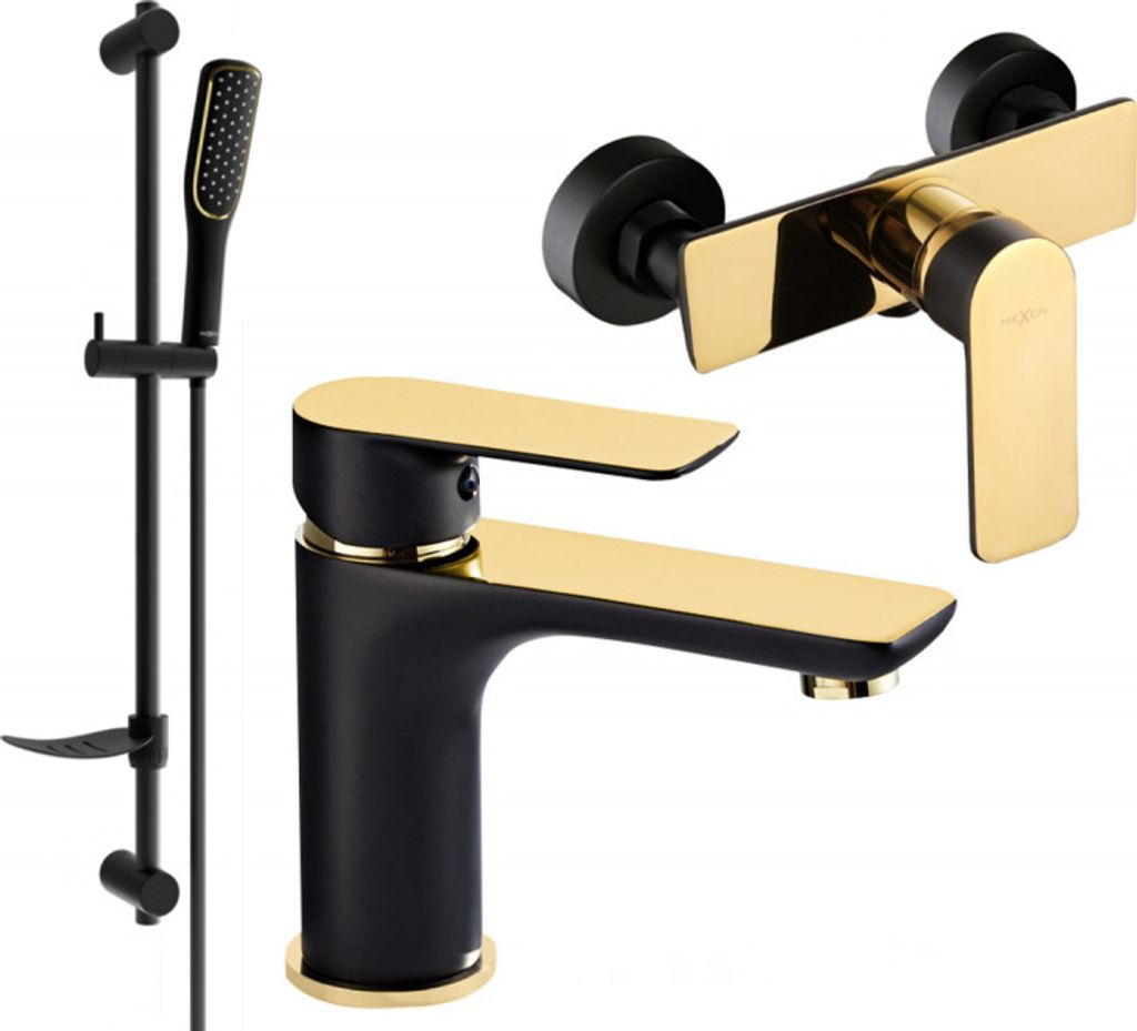 Mexen Alfa DF49 Brausegarnitur, Schwarz/Gold - 745704DF49-75