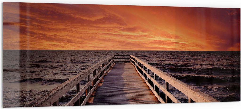 DEQORI Küchenrückwand Glas 125x50 cm 'Steg ins Abendrot' Spritzschutz Bad Rückwand Küche