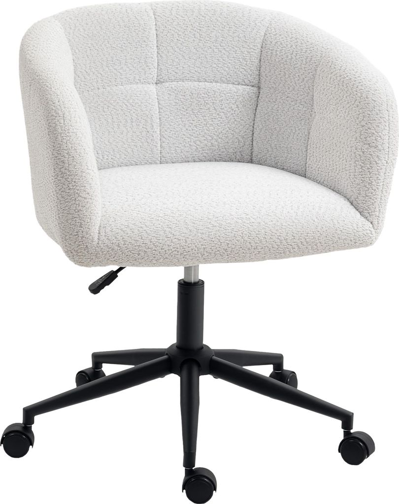 Gepolsterter Bürostuhl mit Plüschbezug, Wannen-Design, rollbarer Schreibtischstuhl, Stahlbasis, Creme+Schwarz