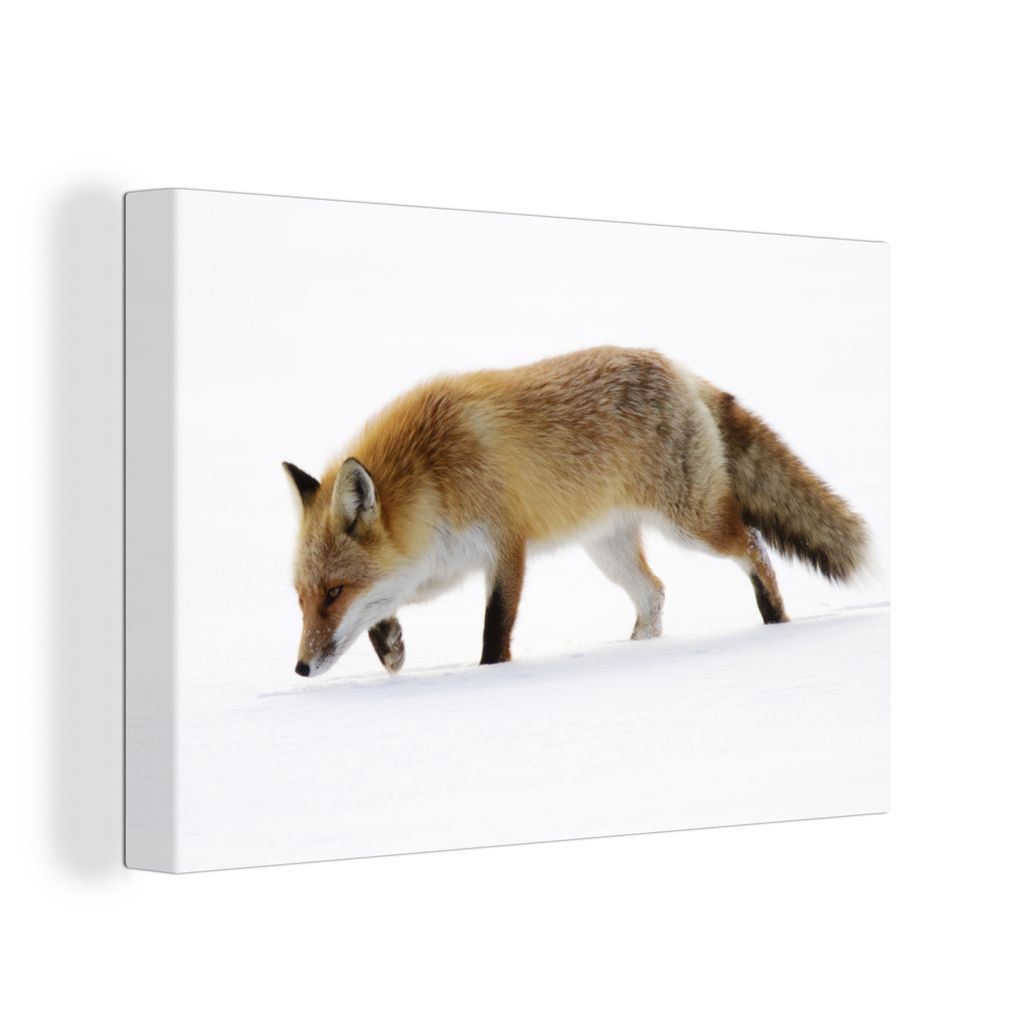 OneMillionCanvasses - Leinwandbilder - 140x90 cm, Fuchs - Schnee - Weiß, Wandbilder Kunstdruck Wanddekoration