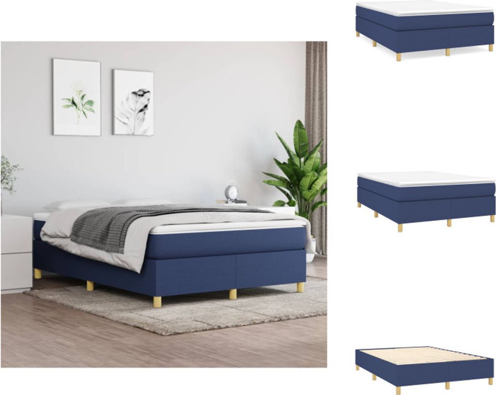 vidaXL Boxspringbett Blau 140x200 cm Stoff - Betten & Bettgestelle