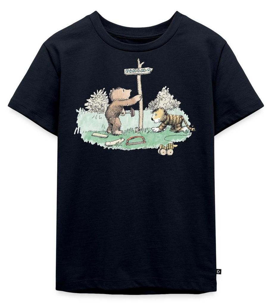 Spreadshirt Janosch Tiger und Bär Panama Schild Kinder Premium T-Shirt, 110/116 (4 Jahre), Navy