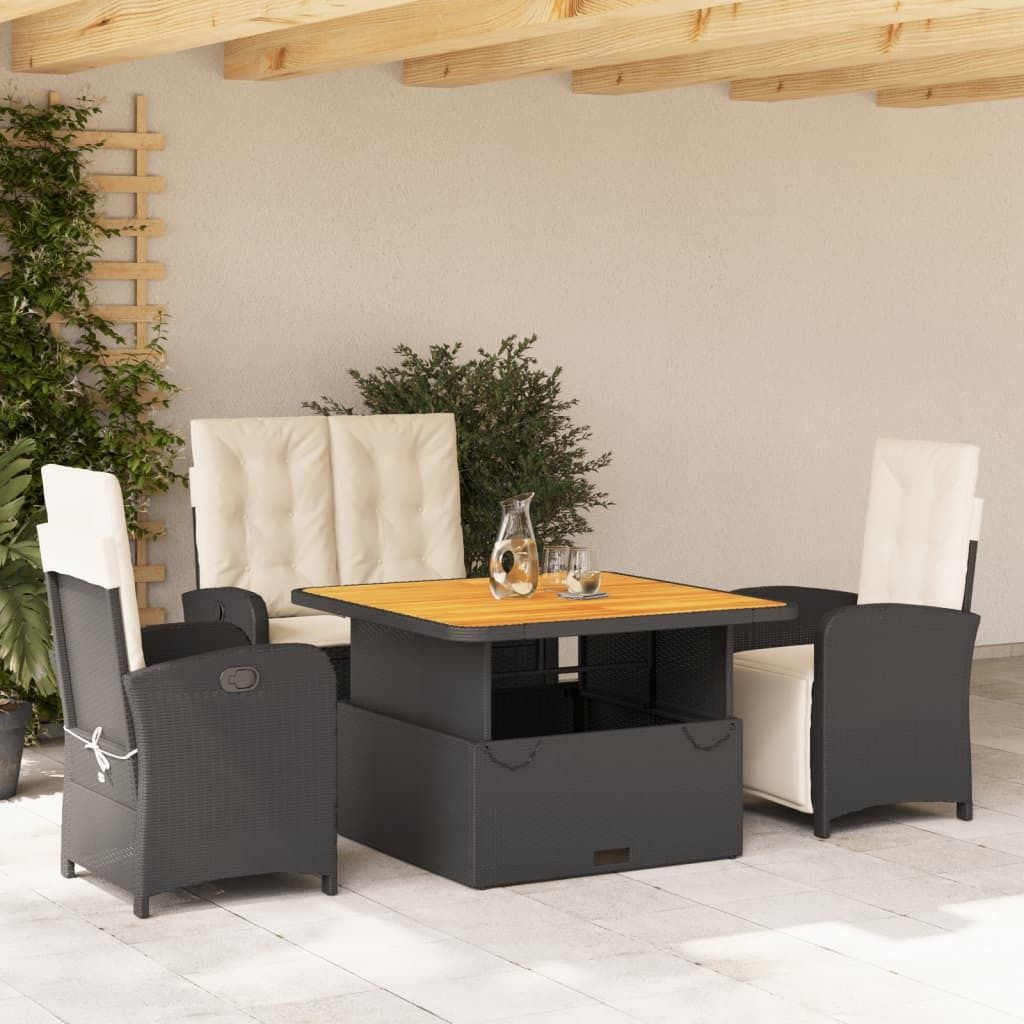 Maison Exclusive - 4-tlg. Garten-Essgruppe mit Kissen Schwarz Poly Rattan