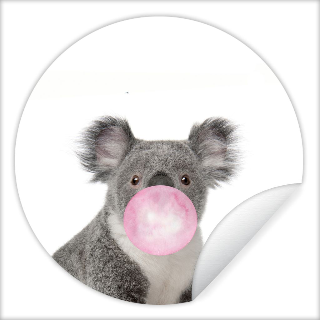 MuchoWow Runde Wandtattoo - Wandsticker Tapete Aufkleber Kaugummi - Koala - Mädchen - Kinder - Tiere - Rosa Ø 100 cm Selbstklebend und Repositi...
