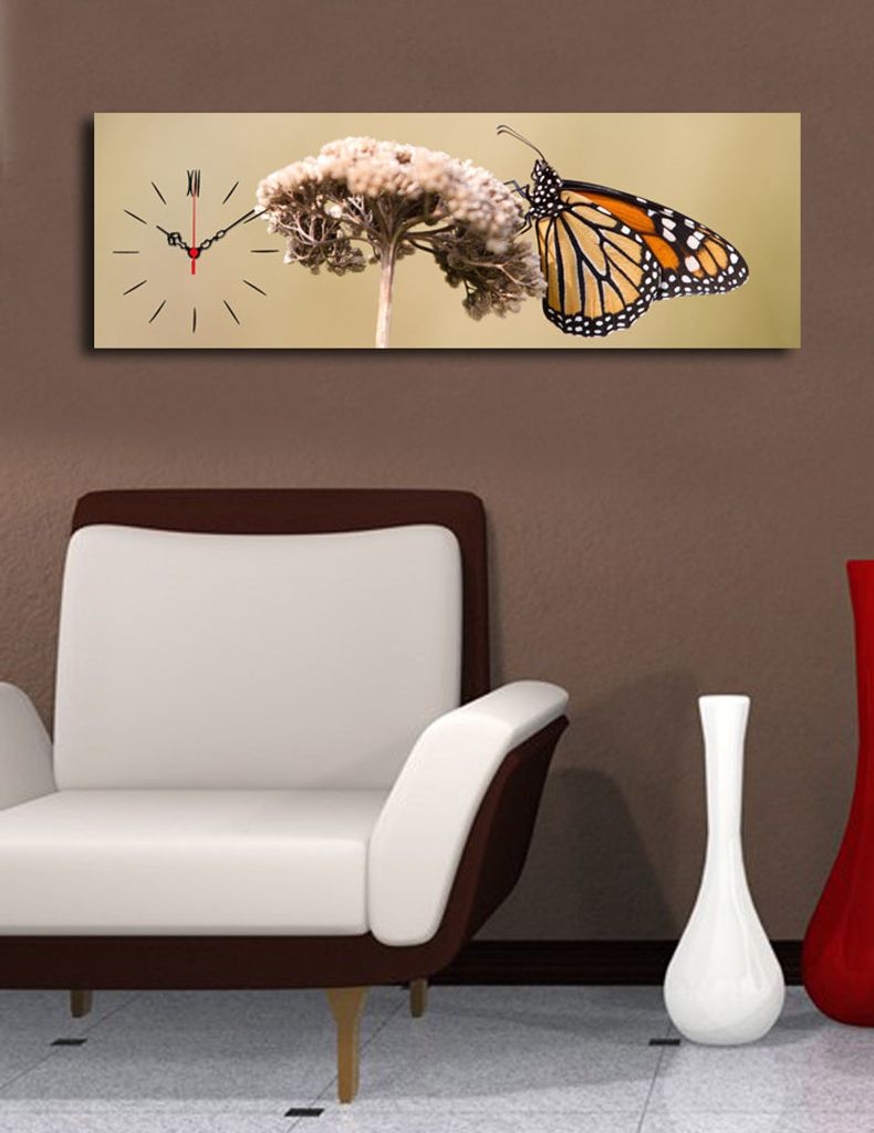 Opviq, 3090CS- CLA1679, Bunt, Wanduhren, 30 x 90, 100% Wildleder -Leinwand
