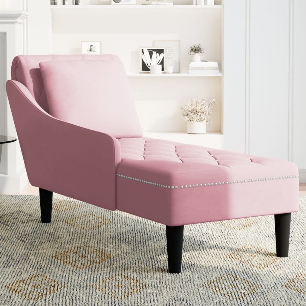 Möbel Chaiselongue Modernes Design - Liegesofa für Wohnzimmer - mit Kissen und Rechter Armlehne Rosa Samt - 145x56x70 cm Top7760106