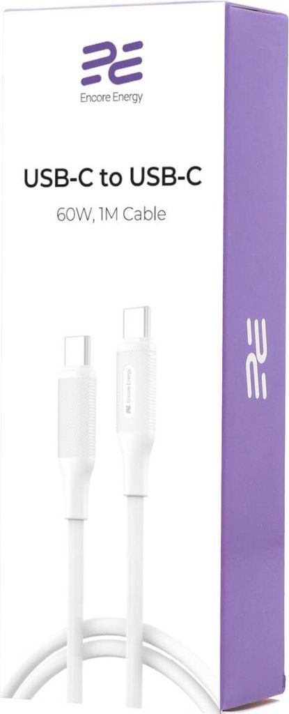 Ladekabel Encore Energy 2x USB-C PD Kabel zum Laden und zur Datenübertragung 100cm weiß 60W MD-60CC1W