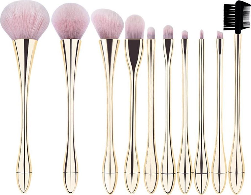 INF Champagner Gold & Rosa Weiß 10-teiliges Make-up Pinselset mit Tasche