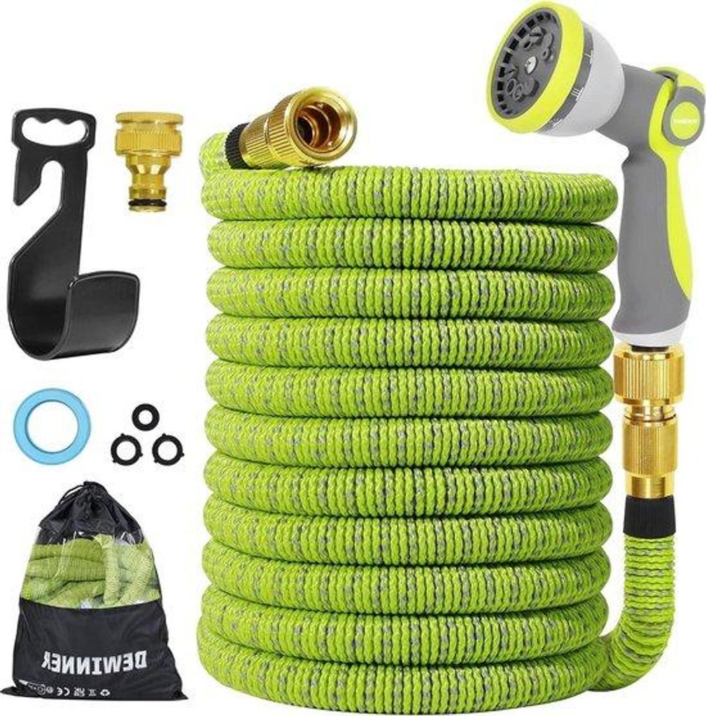 50FT eruit te trekken tuinslang mit Wasserstrahl - 8 Funktionen - massiver Messing - grün