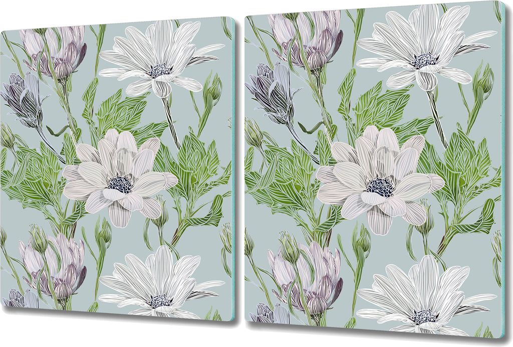 Glas Schneidebrett Herdabdeckplatten Schneideplatten - 2x 40x52 cm - Gänseblümchen