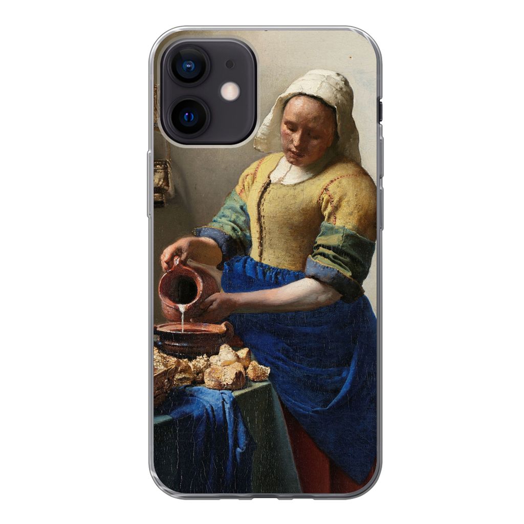 MuchoWow Handyhülle Schutzhülle Hülle für iPhone 12 Das Milchmädchen - Gemälde von Johannes Vermeer Silikon Softcase Handy Hülle - Schutzh...