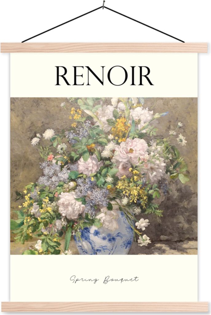 MuchoWow Textilposter Frühlingsstrauß - Renoir - Blumen 60x80 cm mit holzfarbenen Rahmen - Wandbild