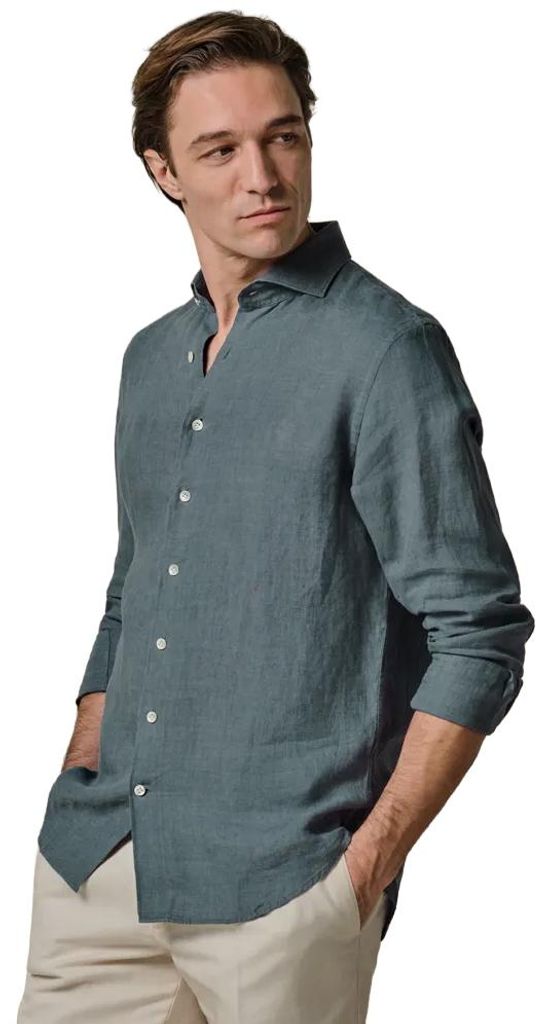 Blaues Hemd Profuomo Regular Fit Leinen