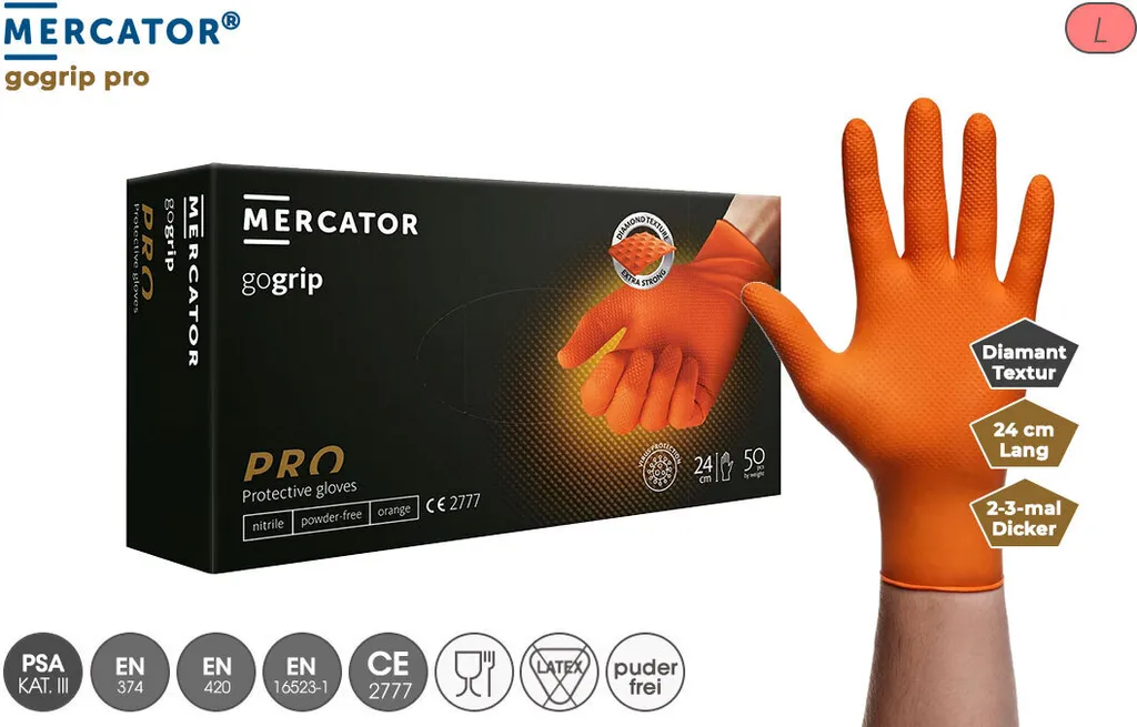 Guanti Meccanico Arancioni GoGrip L 500pz Nitrile Spessore 3D