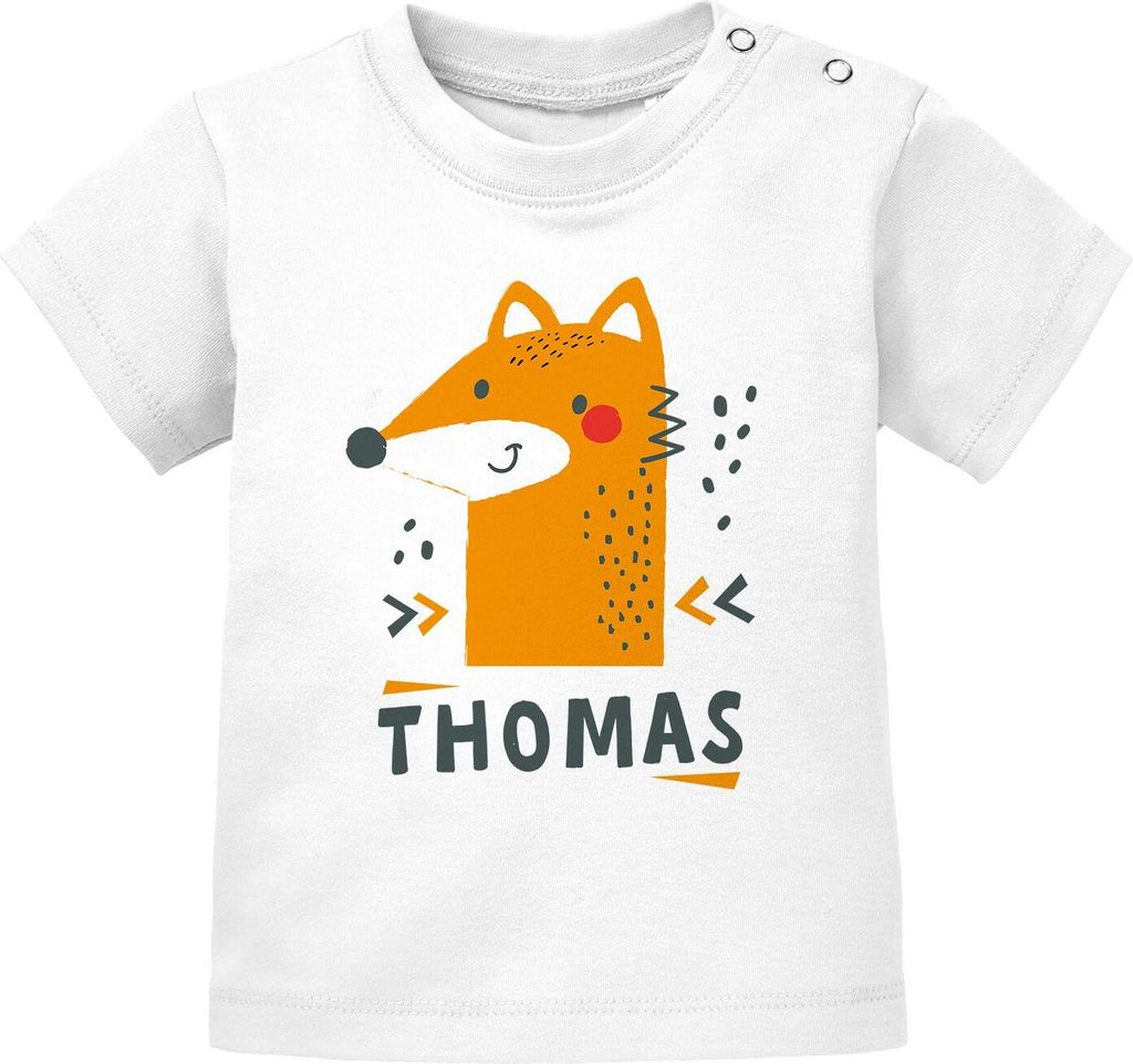 Baby T-Shirt mit Namen personalisiert Fuchs Fox Tiere Tiermotiv Junge Mädchen kurzarm Baumwolle SpecialMe weiß 68/74 (4-9 Monate)