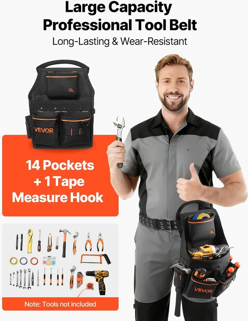 Pochette à outils avec ceinture 14 poches réglable pour électricien