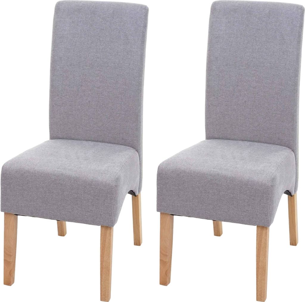 2er-Set Esszimmerstuhl Crotone, Küchenstuhl Stuhl, Stoff/Textil MVG- hellgrau, helle Beine