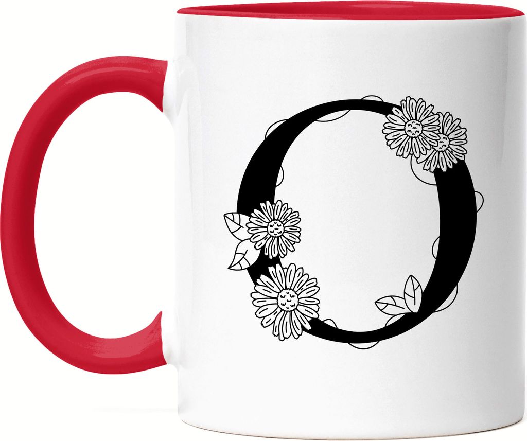 Buchstaben-Tasse O Tasse mit Buchstabe Alphabet Monogramm Blumenmotiv Geschenkidee Anfangsbuchstabe