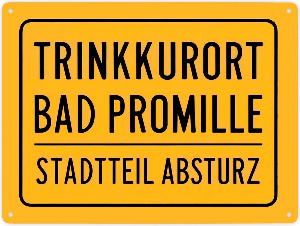 Trinkkurort BAD PROMILLE Metallschild XXL in 28x38 cm - Stadtteil Absturz