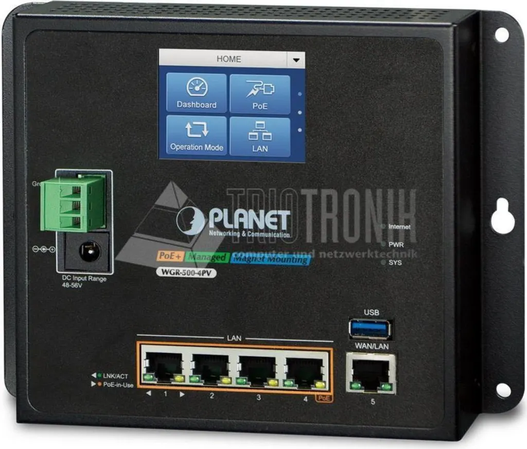 Routeur Filaire Mural Gigabit Ethernet PLANET WGR-500-4PV Boîtier IP30