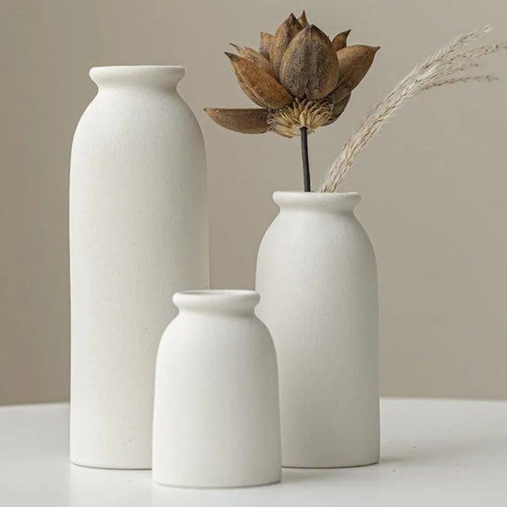 Décoration de centre de table : Lot de vases en céramique blanc jaune