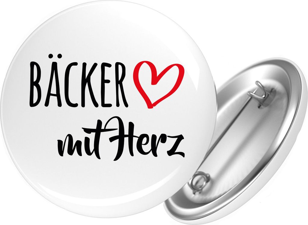 Huuraa Button Bäcker mit Herz 59mm rund mit Sicherheitsnadel Ansteckbutton Geschenkidee