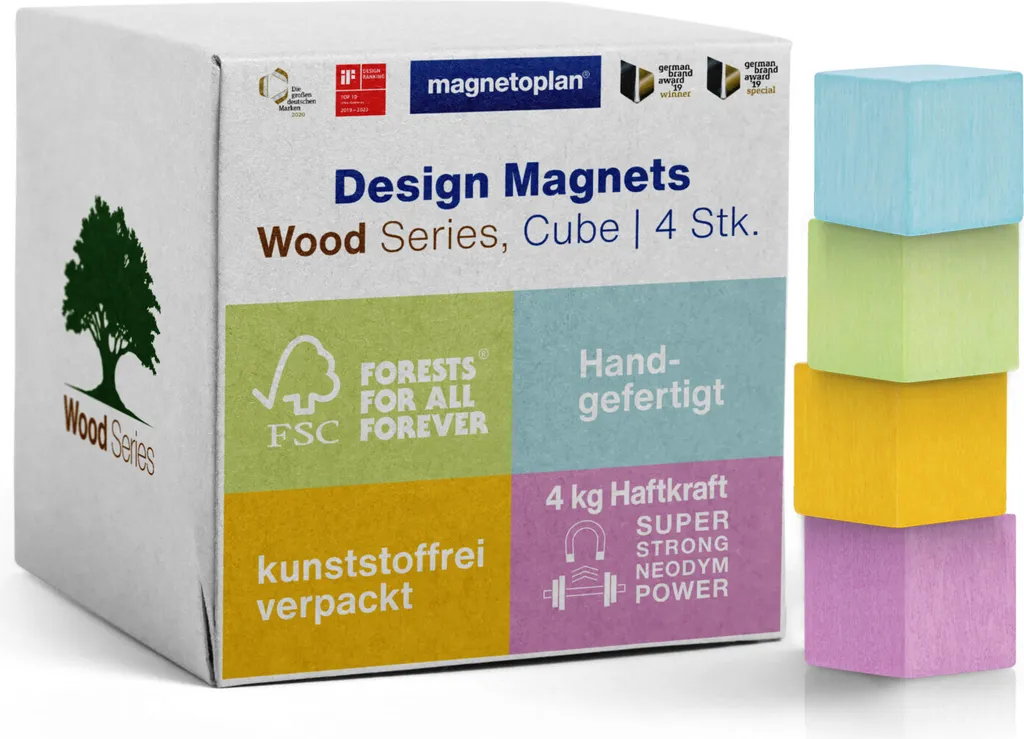magnetoplan Magnet Wood Series Cube 16653410 20x20x20mm nero 4pcs