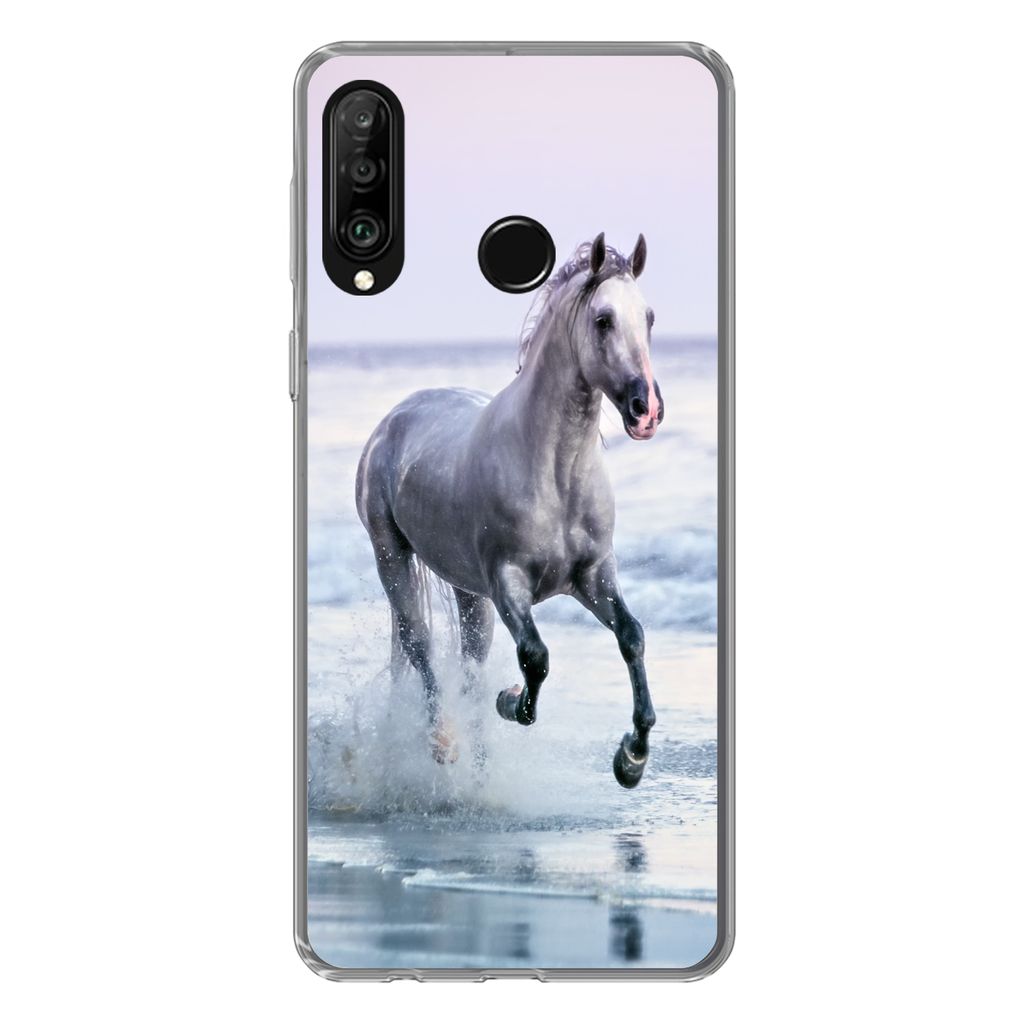 MuchoWow Handyhülle Schutzhülle Hülle für Huawei P30 Lite Pferd - Meer - Pastell Silikon Softcase Handy Hülle - Handyhülle