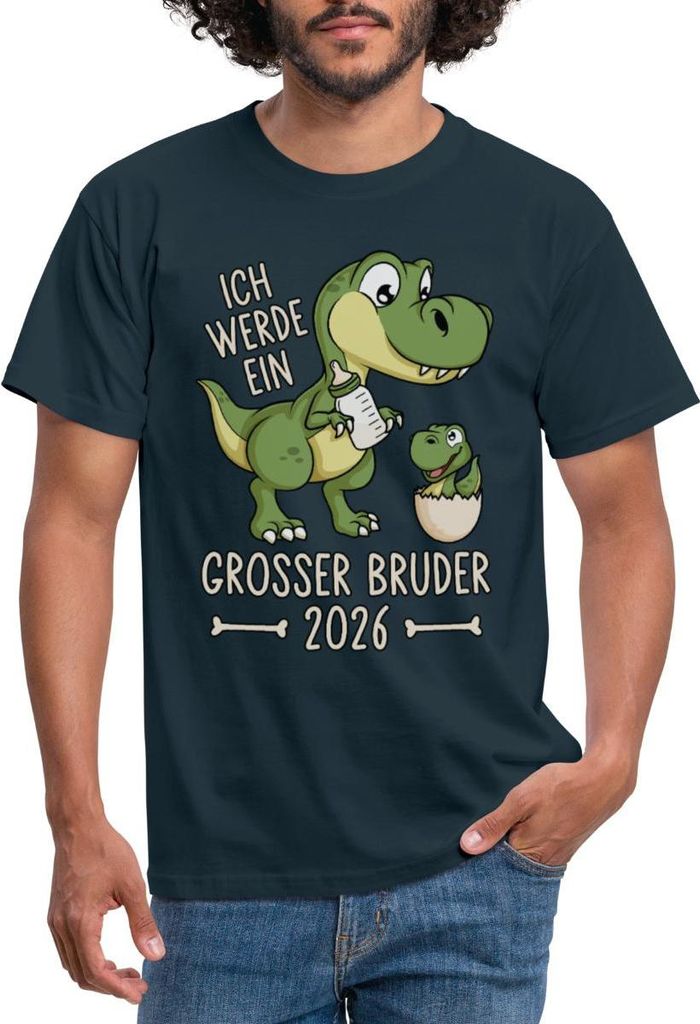 Spreadshirt Großer Bruder 2026 Ei Baby Dino Dinosaurier Männer T-Shirt, XL, Navy