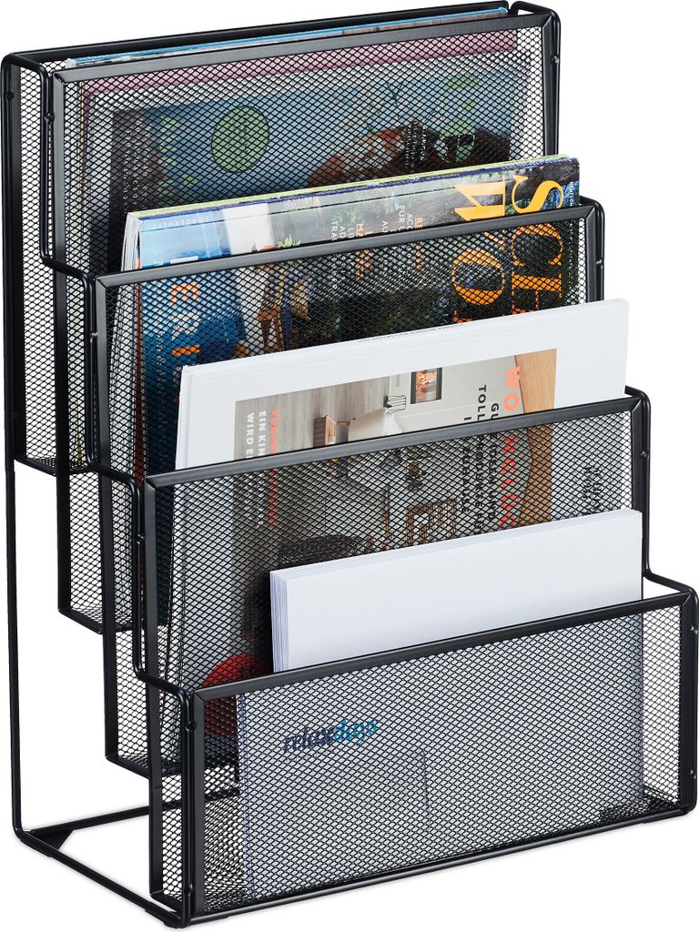 Relaxdays Zeitschriftenhalter Metall, 4 Fächer, Produktbild 