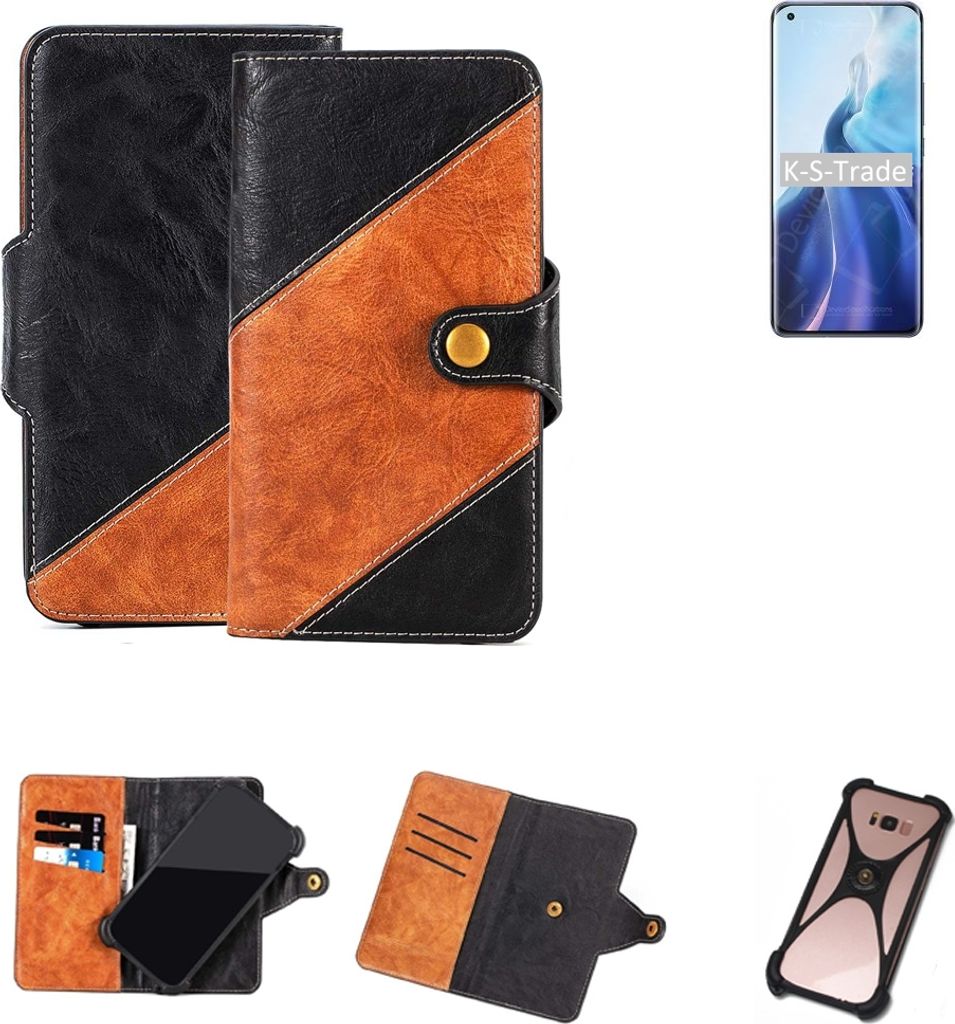 K-S-Trade Handyhülle Schutzhülle Bookstyle Case Wallet-Case kompatibel mit Xiaomi Mi 11 Ultra Handy Cover Bumper Klapphülle schwarz hellbraun 1x