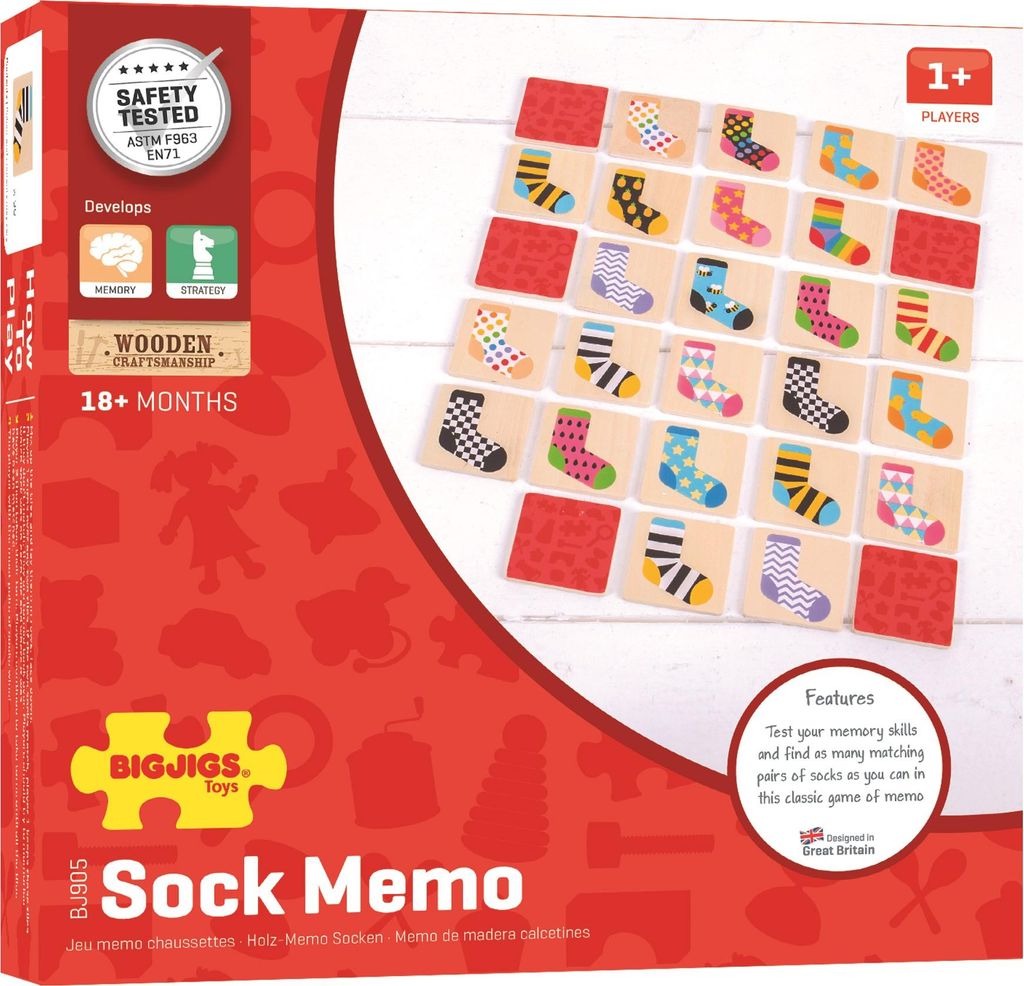 BigJigs Holz Memory Spiel Socken - Lernspiel für Kinder Produktbild 