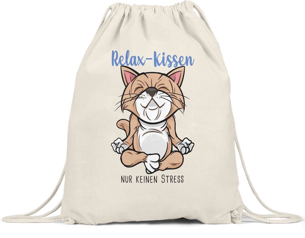 Relax nur keinen Stress Turnbeutel Gymsack Meditation Spruch Ironie Katze Geschenk-Idee Bürokollegen Chillen Yoga