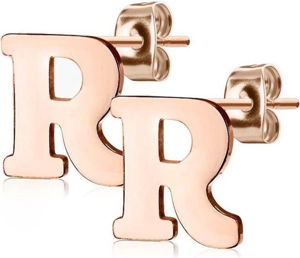 R Ohrstecker Buchstaben Rosegold aus Edelstahl Damen