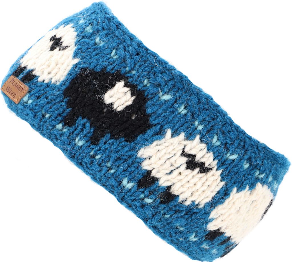Woll-Strick-Stirnband, Gestrickter Ohrenwärmer Sheep - Blau, Uni, Wolle, Stirnbänder