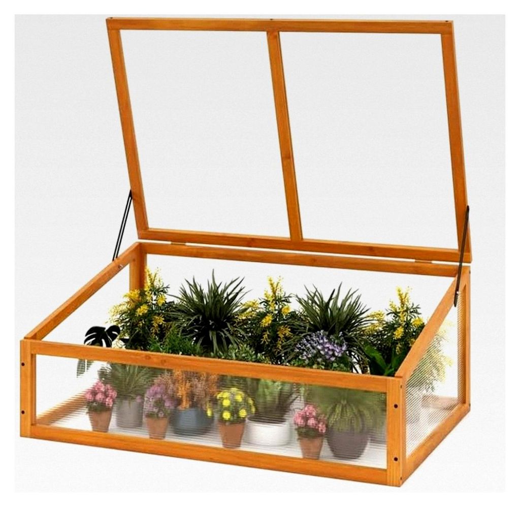 Frühbeet aus Holz mit klappbarem Dach, Gewächshausaufsatz, Pflanzkasten für Balkon und Terrasse, 94 x 63 x 40 cm (Orange)