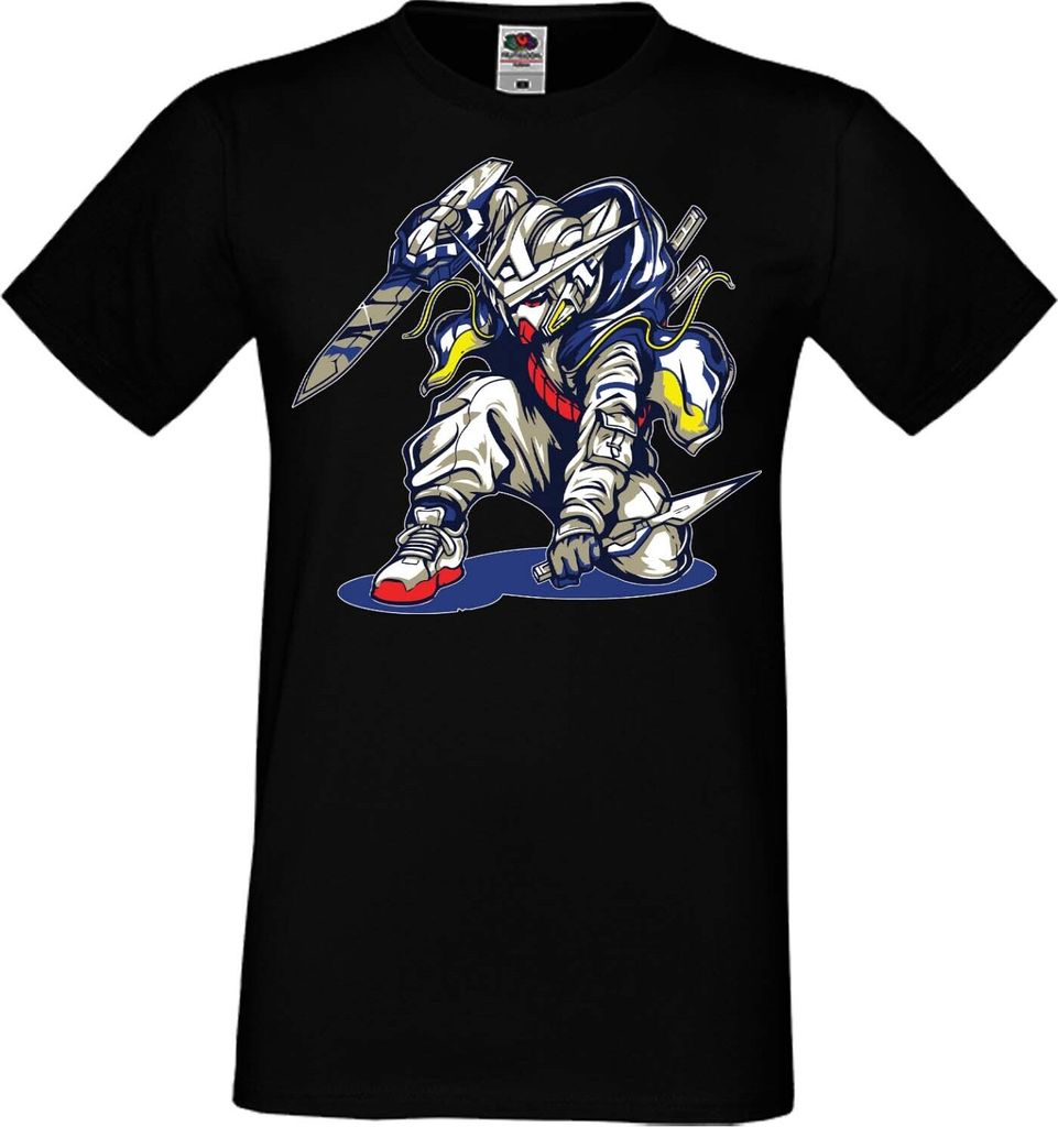 Herren T-Shirt Manga Anime Mobile Suit Gundam 03 Ninja Robot Mech, Man M / Schwarz