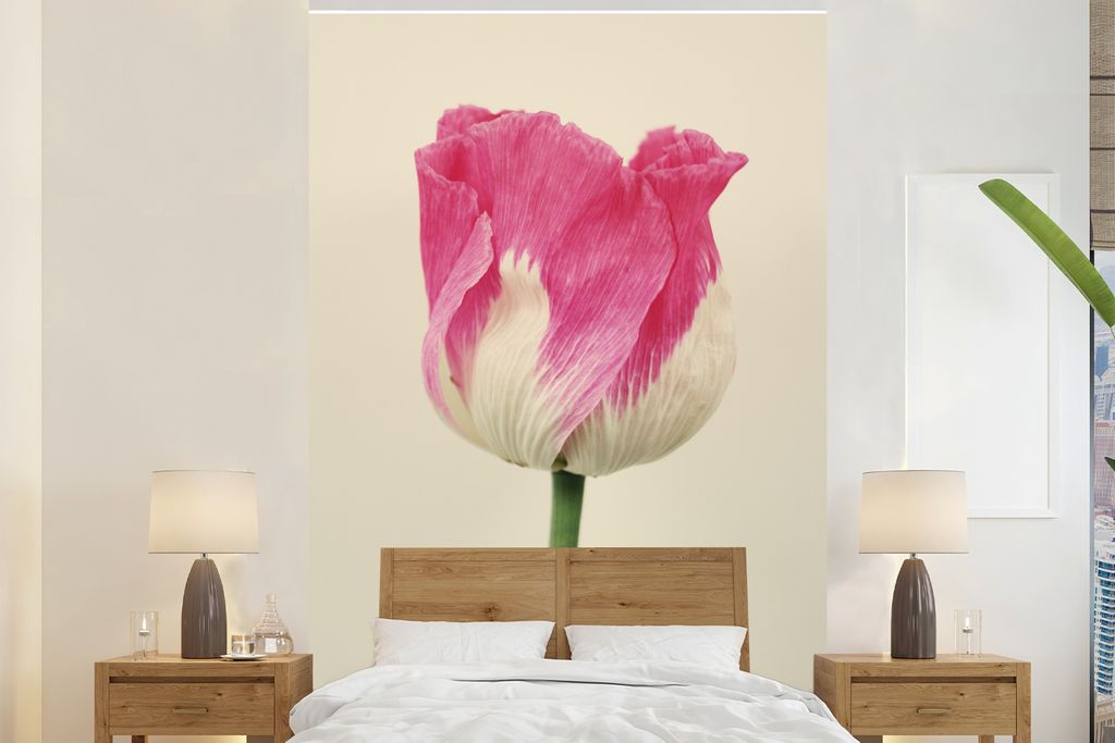 MuchoWow Fototapete für Wohnzimmer oder Schlafzimmer Wandtapete Vinyl Motivtapete Die rosa gefaltete Schlafkugel - 145x220 cm - Wanddekoration