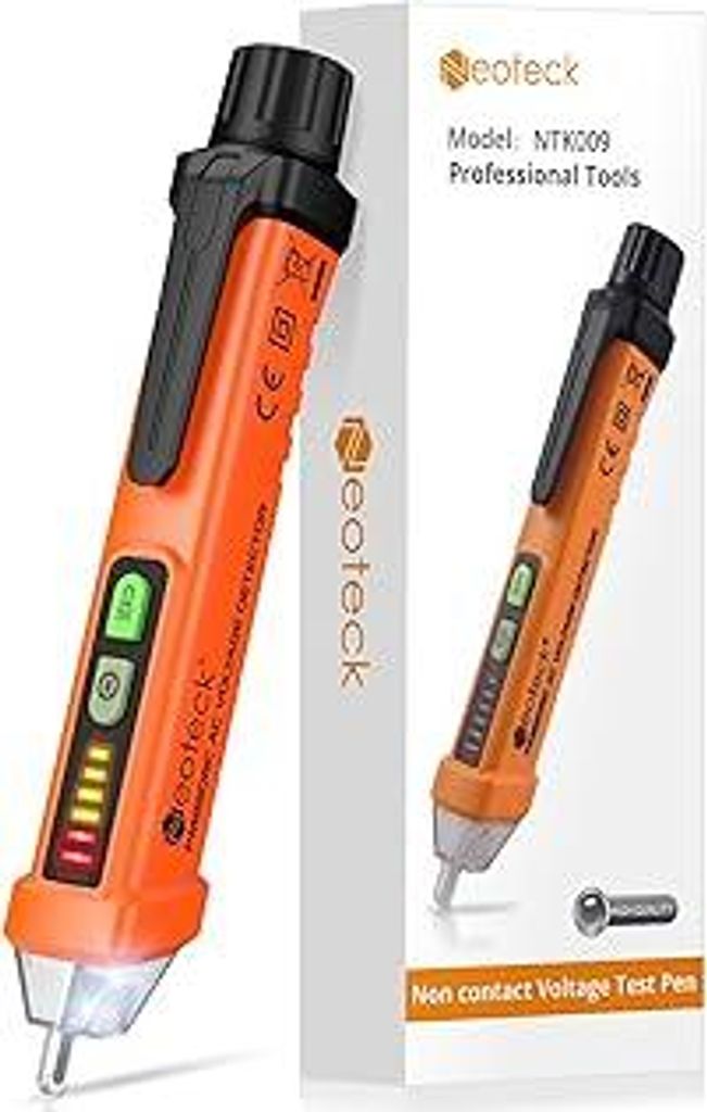 Neoteck Berührungsloser Spannungsprüfer 12-1000V Digital Kontaktloser Phasenprüfer AC Spannungstester berührungslos mit LED-Taschenlampe