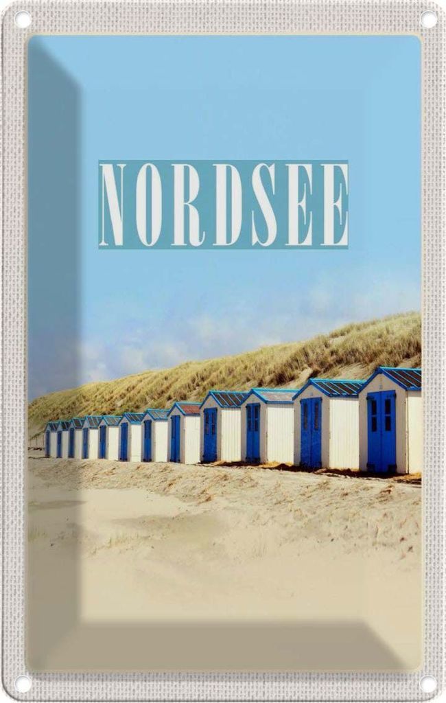 vianmo Blechschild 18x12 cm Nordsee Strand Strandhäuschen Sonne Bildmotiv Reisemotiv Abenteuer Reisen Urlaub