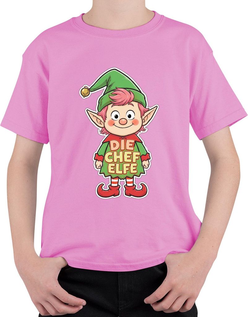 DIE CHEF ELFE Weihnachtselfe Wichtel Niedlich Kinder Advent Spaß Uni Kinder T-Shirt, Pink, 128