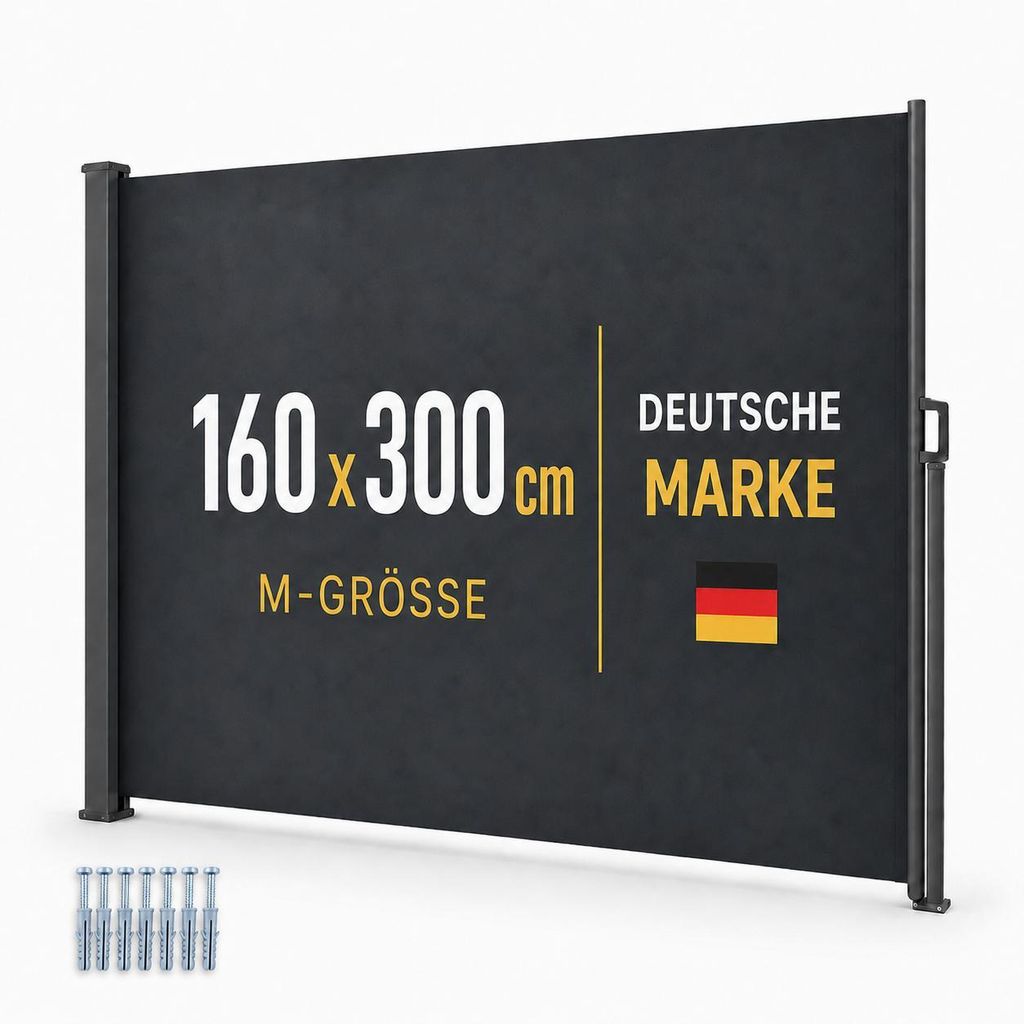 ONBEST Seitenmarkise | 160 x 300 cm | Ausziehbar | mit Schrauben und Dübel | Wasserabweisend | UV-Beständig