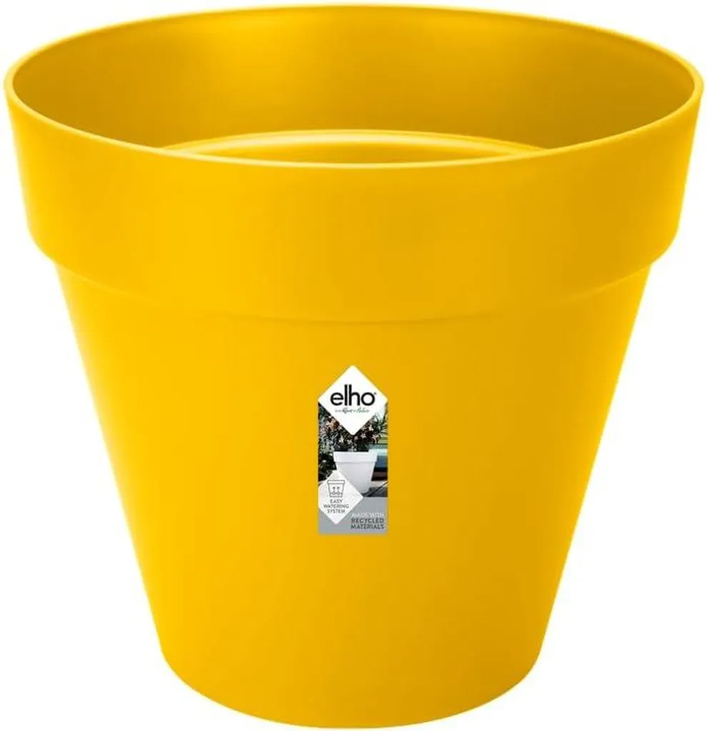 Jardinière ronde à roulettes Ø 38,5 cm ocre avec système d'auto-arrosage
