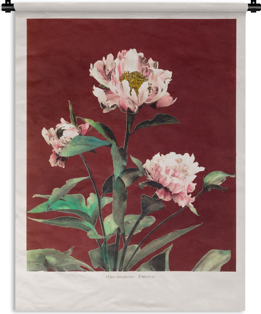 MuchoWow Wandteppich Wandbehang Blumen - Pflanzen - Farben - Rot - Vintage 60x80 cm Tapisserie Dekoration Wandtuch - Decke - Wandtücher - Wohne