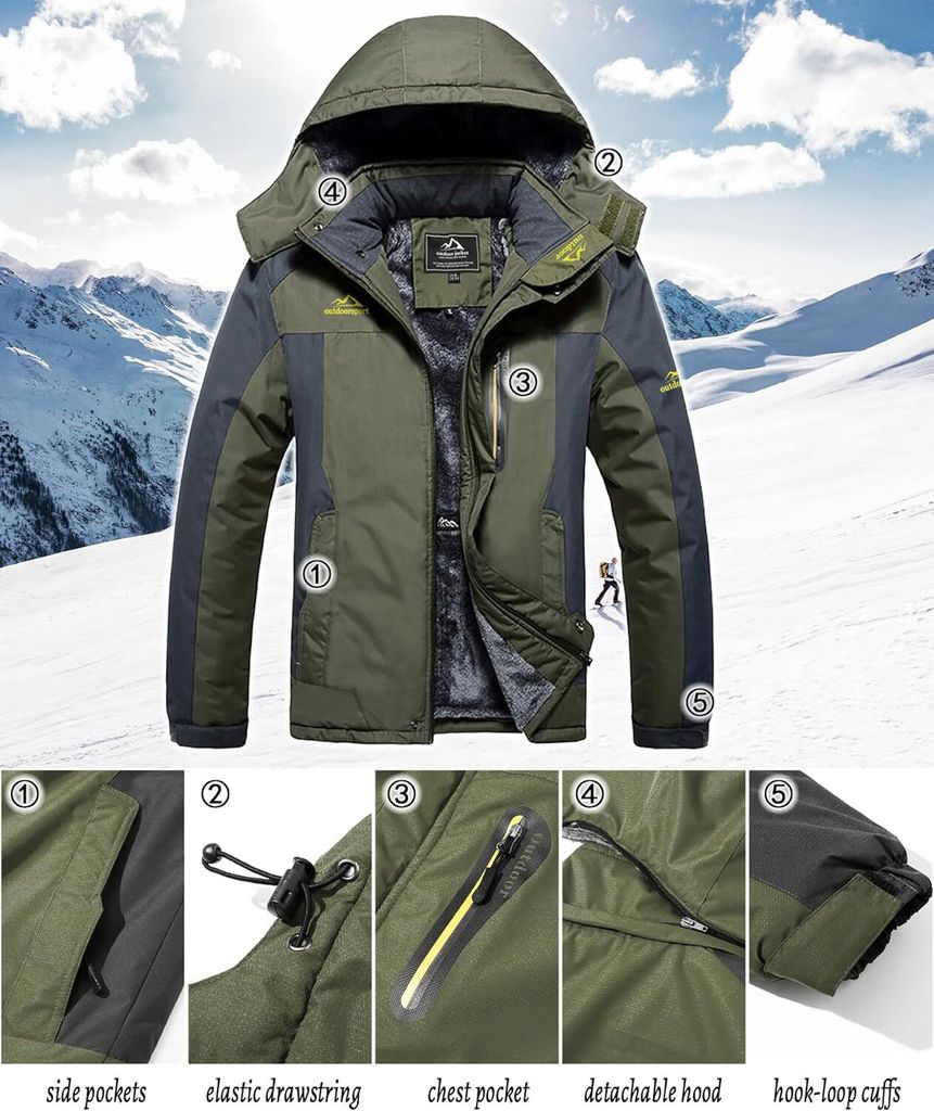 Warme Herren-Skijacke, gefütterte Winterjacke, wasserdichte Produktbild 3